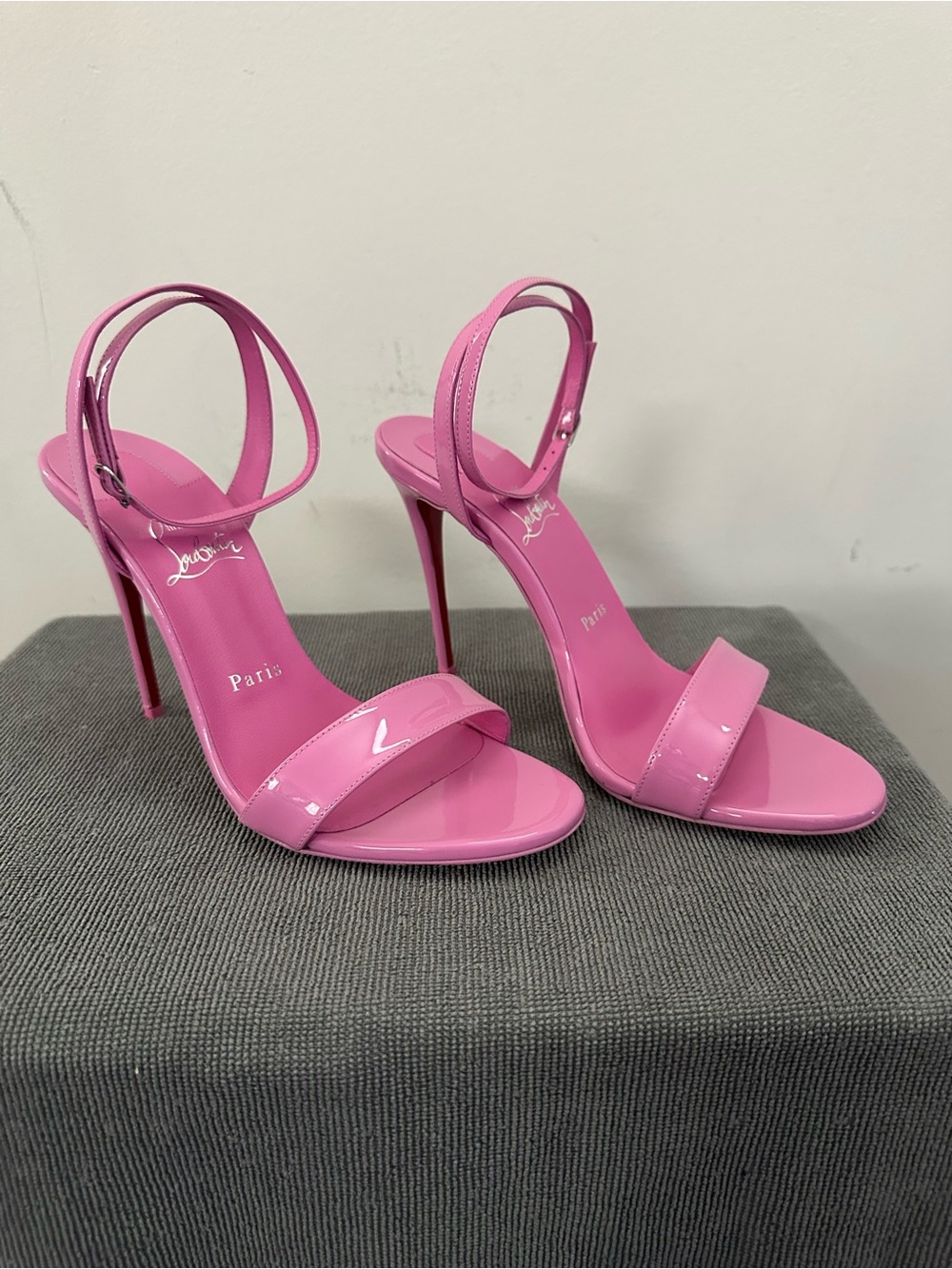 Christian Louboutin Pink Patent Ankle-Strap Stilettos